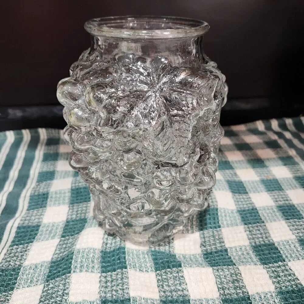 Antique Goofus Glass Raised Grapes Embossed Pressed Vase 7.5 Inch EAPG